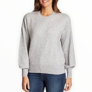 Anthropologie Ella Moss Maggie Grey Marled Scalloped Neck Balloon Sleeve Sweater